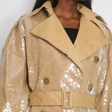 David Koma Beige Sequin Belted Trench Coat Size UK 8