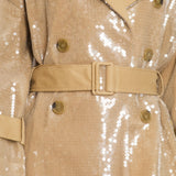 David Koma Beige Sequin Belted Trench Coat Size UK 8