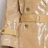 David Koma Beige Sequin Belted Trench Coat Size UK 8