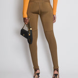 Hermès Brown Ribbed-Knit Silk Leggings Size FR 38 (UK 10)