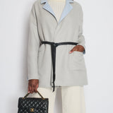 Loro Piana Grey/Blue Reversible Baby Cashmere Jimi Jacket with Leather Belt Size L (UK 12) RRP £5,055