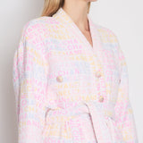 *SUPER HOT* Chanel Resort 2024 Pink & White Robe Coat with Belt & Multi-Coloured Chanel Logo Details Size FR 36 (UK 8)