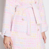 *SUPER HOT* Chanel Resort 2024 Pink & White Robe Coat with Belt & Multi-Coloured Chanel Logo Details Size FR 36 (UK 8)