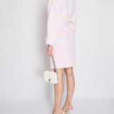 *SUPER HOT* Chanel Resort 2024 Pink & White Robe Coat with Belt & Multi-Coloured Chanel Logo Details Size FR 36 (UK 8)