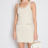 Chanel 24C Beige Knitted Midi Dress with Chain Trim and Pocket Detail Size FR 38 (UK 10)