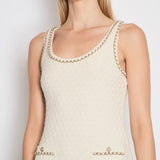 Chanel 24C Beige Knitted Midi Dress with Chain Trim and Pocket Detail Size FR 38 (UK 10)