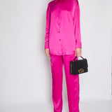 Tom Ford Fuschia Pink Oversized Silk-Blend Satin Blouse and Trouser Set with Velvet Elasticated Waistband Size IT 40 (UK 8)