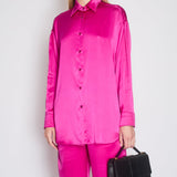 Tom Ford Fuschia Pink Oversized Silk-Blend Satin Blouse and Trouser Set with Velvet Elasticated Waistband Size IT 40 (UK 8)