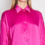 Tom Ford Fuschia Pink Oversized Silk-Blend Satin Blouse and Trouser Set with Velvet Elasticated Waistband Size IT 40 (UK 8)