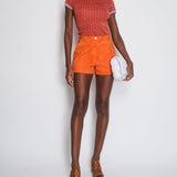 Hermès Orange Suede High Waist Shorts with Stitch Detail Size FR 38 (UK 10)