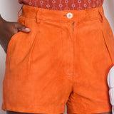 Hermès Orange Suede High Waist Shorts with Stitch Detail Size FR 38 (UK 10)