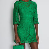 Dolce & Gabbana Green Lace Mid Sleeve Midi Dress Size IT 40 (UK 8)