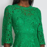 Dolce & Gabbana Green Lace Mid Sleeve Midi Dress Size IT 40 (UK 8)