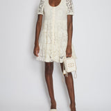 Saint Laurent Cream Lace Short Sleeve Midi Dress Size FR 36 (UK 8)