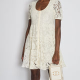 Saint Laurent Cream Lace Short Sleeve Midi Dress Size FR 36 (UK 8)