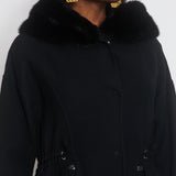 Ermanno Scervino Black Wool Single-Breasted Coat with Mink Collar Detail Size IT 40 (UK 8)