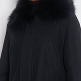 Ermanno Scervino Navy Wool Single-Breasted Coat with Fox Hood Detail Size IT 42 (UK 10)