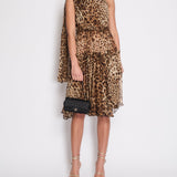 Dolce & Gabbana Brown Silk Leopard Asymmetric Tiered Midi Dress Size IT 44 (UK 12)