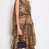 Dolce & Gabbana Brown Silk Leopard Asymmetric Tiered Midi Dress Size IT 44 (UK 12)