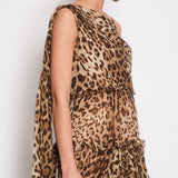 Dolce & Gabbana Brown Silk Leopard Asymmetric Tiered Midi Dress Size IT 44 (UK 12)