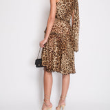 Dolce & Gabbana Brown Silk Leopard Asymmetric Tiered Midi Dress Size IT 44 (UK 12)