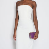 16Arlington White Minelli Strapless Midi Dress with Feather Trim Detail Size FR 34 (UK 6)