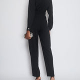 Alessandra Rich Black Long-Sleeve Jumpsuit With Shoulder Pads And Lace & Sequin Floral Details Size FR 38 (UK 10)