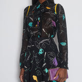 Schiaparelli Black Heart Print Silk Shirt with Matching Skirt Set Size FR 36 (UK 8)