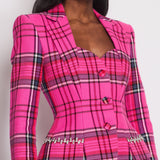 Area Hot Pink & Black Checked Blazer with Cut-Out Detail & Crystals Embellishments Size US 6 (UK 10)