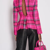 Area Hot Pink & Black Checked Blazer with Cut-Out Detail & Crystals Embellishments Size US 6 (UK 10)