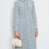 Céline Blue Floral Silk Midi Dress with Gold Logo Buttons Detailing Size FR 34 (UK 6)