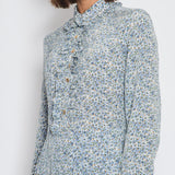 Céline Blue Floral Silk Midi Dress with Gold Logo Buttons Detailing Size FR 34 (UK 6)