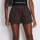 Alexander Wang Brown High Waist Elasticated Shorts with Logo Detail Size US 4 (UK 8)