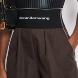 Alexander Wang Brown High Waist Elasticated Shorts with Logo Detail Size US 4 (UK 8)