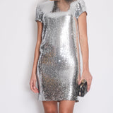 Chanel Silver Sequin Short Sleeve Midi Dress Size FR 34 (UK 6)