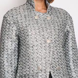 Chanel Black & Silver Metallic Tweed Jacket with CC Button Details Size FR 40 (UK 12)