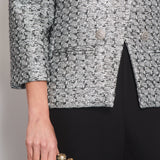 Chanel Black & Silver Metallic Tweed Jacket with CC Button Details Size FR 40 (UK 12)