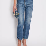 Chanel Printed Straight Leg Jeans with CC Belt Holes Detail Size FR 36 (UK 8)