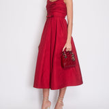 Self-Portrait Red Strap Pleated Midi Dress with Belt Detail Size UK 8 (US 4)