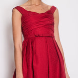 Self-Portrait Red Strap Pleated Midi Dress with Belt Detail Size UK 8 (US 4)