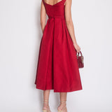 Self-Portrait Red Strap Pleated Midi Dress with Belt Detail Size UK 8 (US 4)