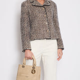 Chanel Brown, Beige and White Tweed Jacket with Transparent CC Logo Button Details Size FR 44 (UK 16)