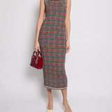 Chanel 19A Egypt Collection Metallic Gold, Red and Blue Sleeveless Knitted Midi Dress Size FR 34 (UK 6) RRP £2,150