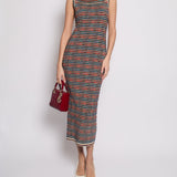 Chanel 19A Egypt Collection Metallic Gold, Red and Blue Sleeveless Knitted Midi Dress Size FR 34 (UK 6) RRP £2,150