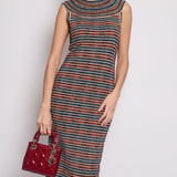 Chanel 19A Egypt Collection Metallic Gold, Red and Blue Sleeveless Knitted Midi Dress Size FR 34 (UK 6) RRP £2,150