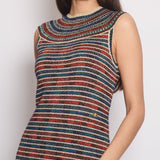 Chanel 19A Egypt Collection Metallic Gold, Red and Blue Sleeveless Knitted Midi Dress Size FR 34 (UK 6) RRP £2,150