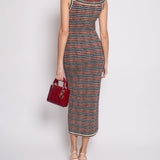 Chanel 19A Egypt Collection Metallic Gold, Red and Blue Sleeveless Knitted Midi Dress Size FR 34 (UK 6) RRP £2,150