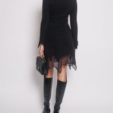 Chanel Black Round Neck Long Sleeve Mohair Midi Dress Size FR 36 (UK 8)