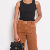 Chanel Rust Brown Denim Wide Leg Jeans With Embellished Button Details Size FR 36 (UK 8)