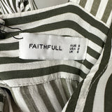 Faithful The Brand Striped V-Neck Open Back Midi Dress with Waist Tie Detail Size FR 38 (UK 10)